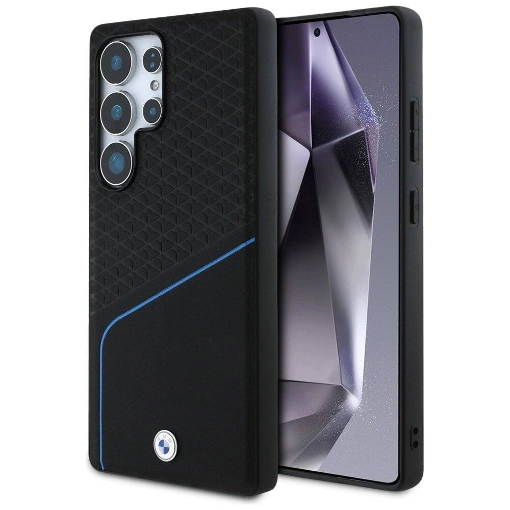 BMW Strukturierte glatte MagSafe Lederhülle Samsung Galaxy S25 Ultra - Schwarz