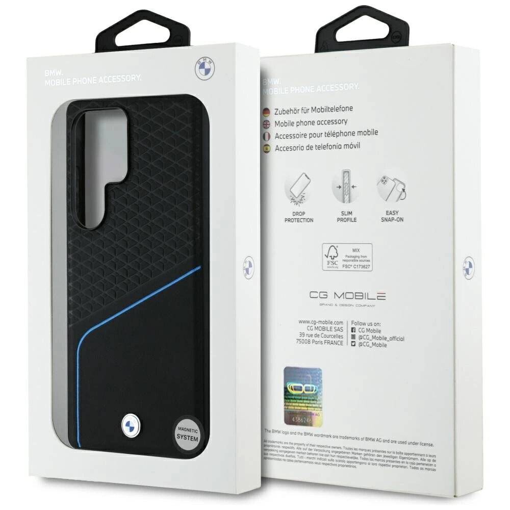 BMW Strukturierte glatte MagSafe Lederhülle Samsung Galaxy S25 Ultra - Schwarz