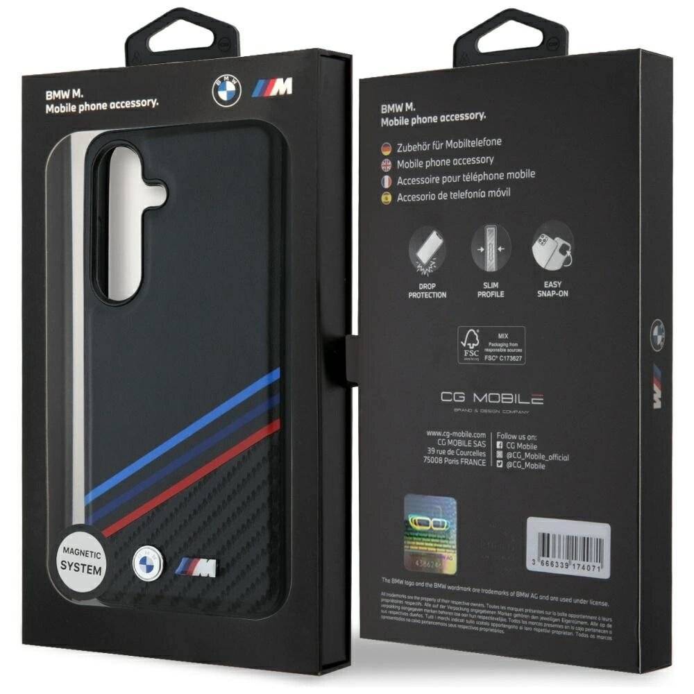 BMW Leder Tricolor Crossing Stripes MagSafe Hülle Samsung Galaxy S25 - Schwarz