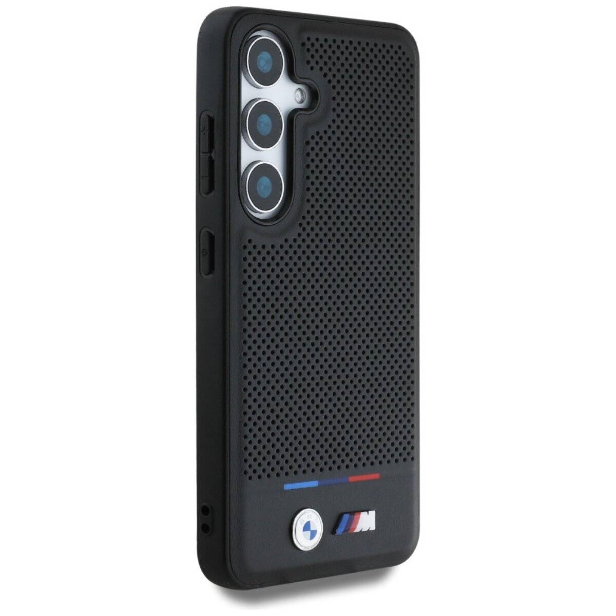 BMW Leather Tricolor Stripe Case kompatibel mit Samsung Galaxy S25 – Schwarz