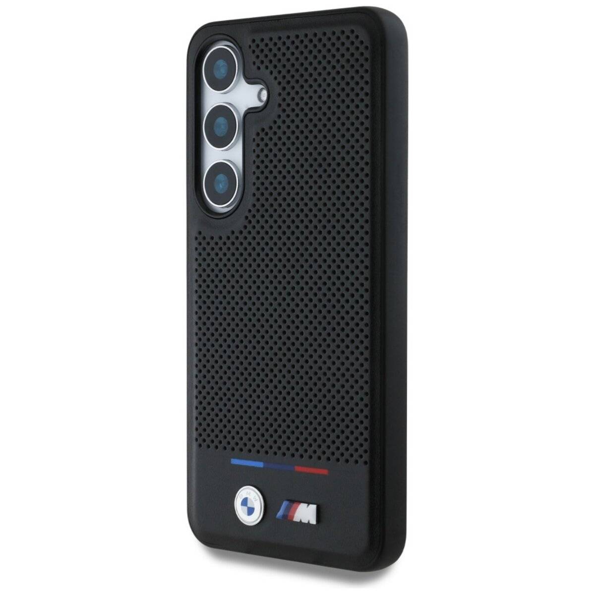 BMW Leather Tricolor Stripe Case kompatibel mit Samsung Galaxy S25 – Schwarz