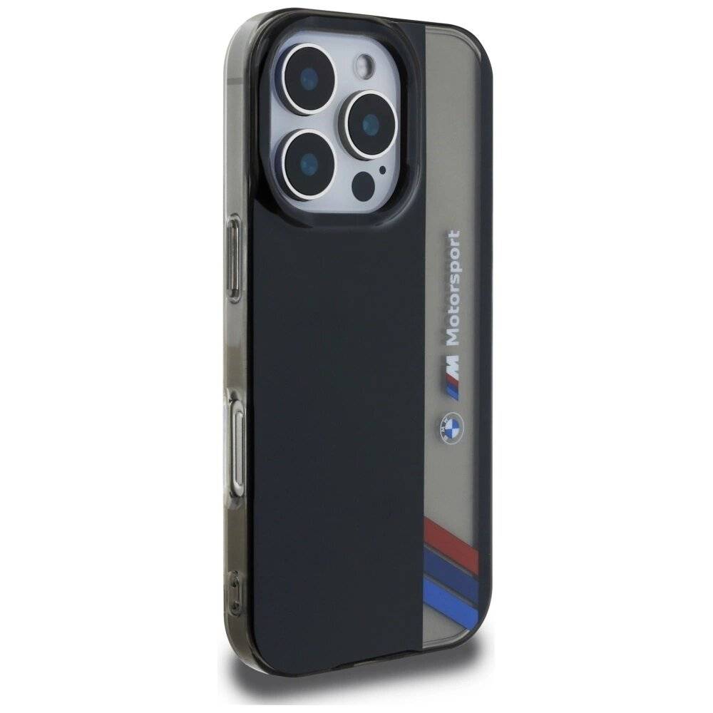 BMW Motorsport IML Vertical Stripe iPhone 16 Pro Max Hülle - Schwarz