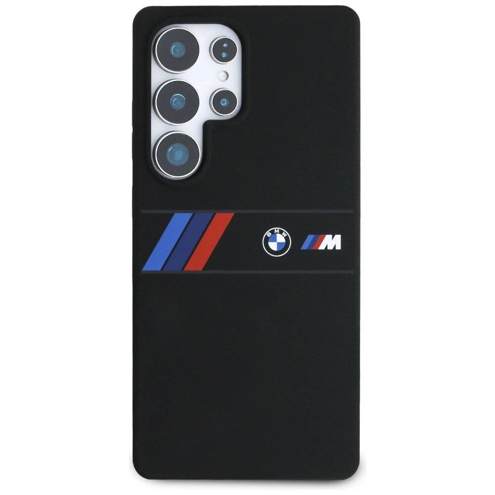 BMW Silikon Mittel Tricolor Stripes MagSafe Hülle Samsung Galaxy S25 Ultra - Schwarz