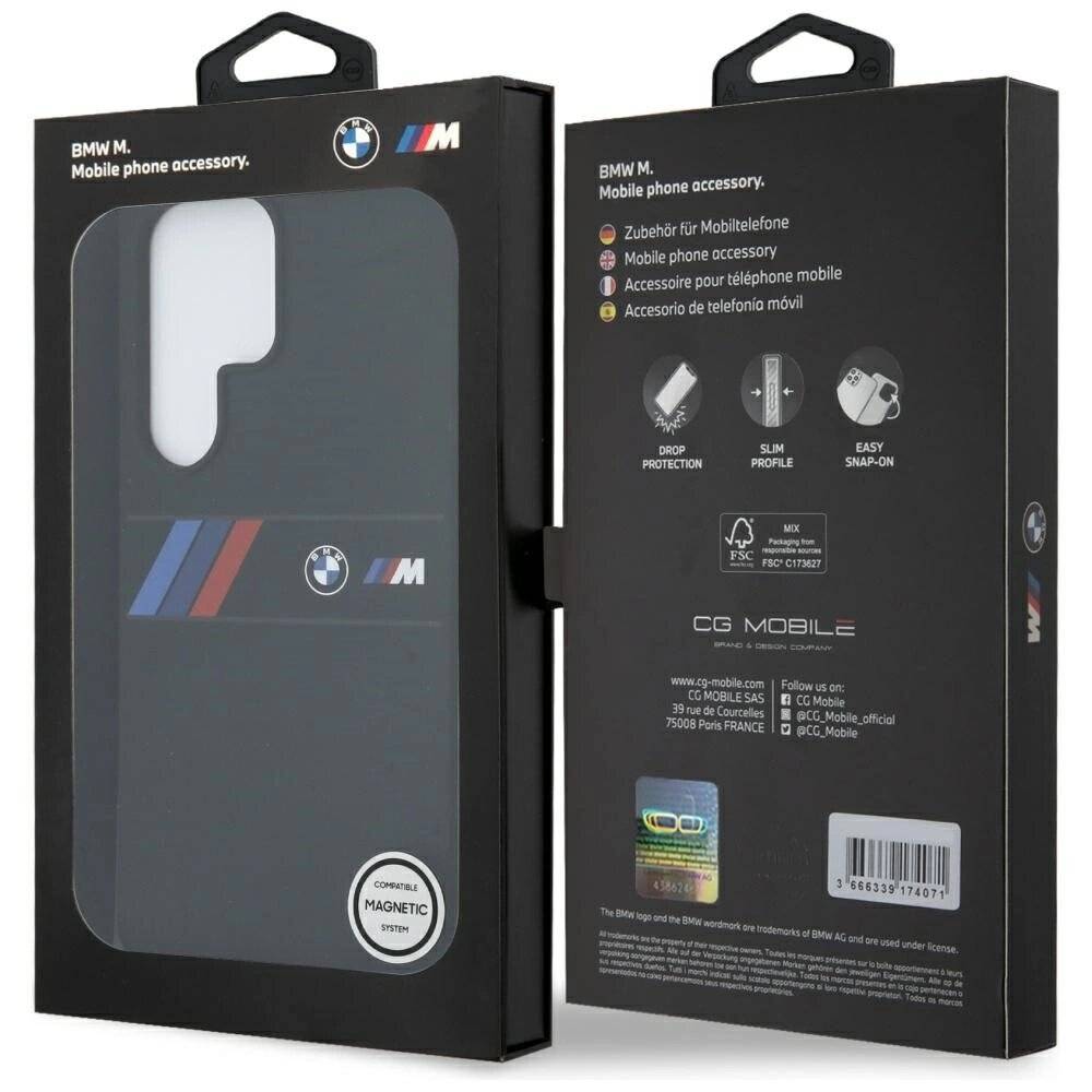 BMW Silikon Mittel Tricolor Stripes MagSafe Hülle Samsung Galaxy S25 Ultra - Schwarz