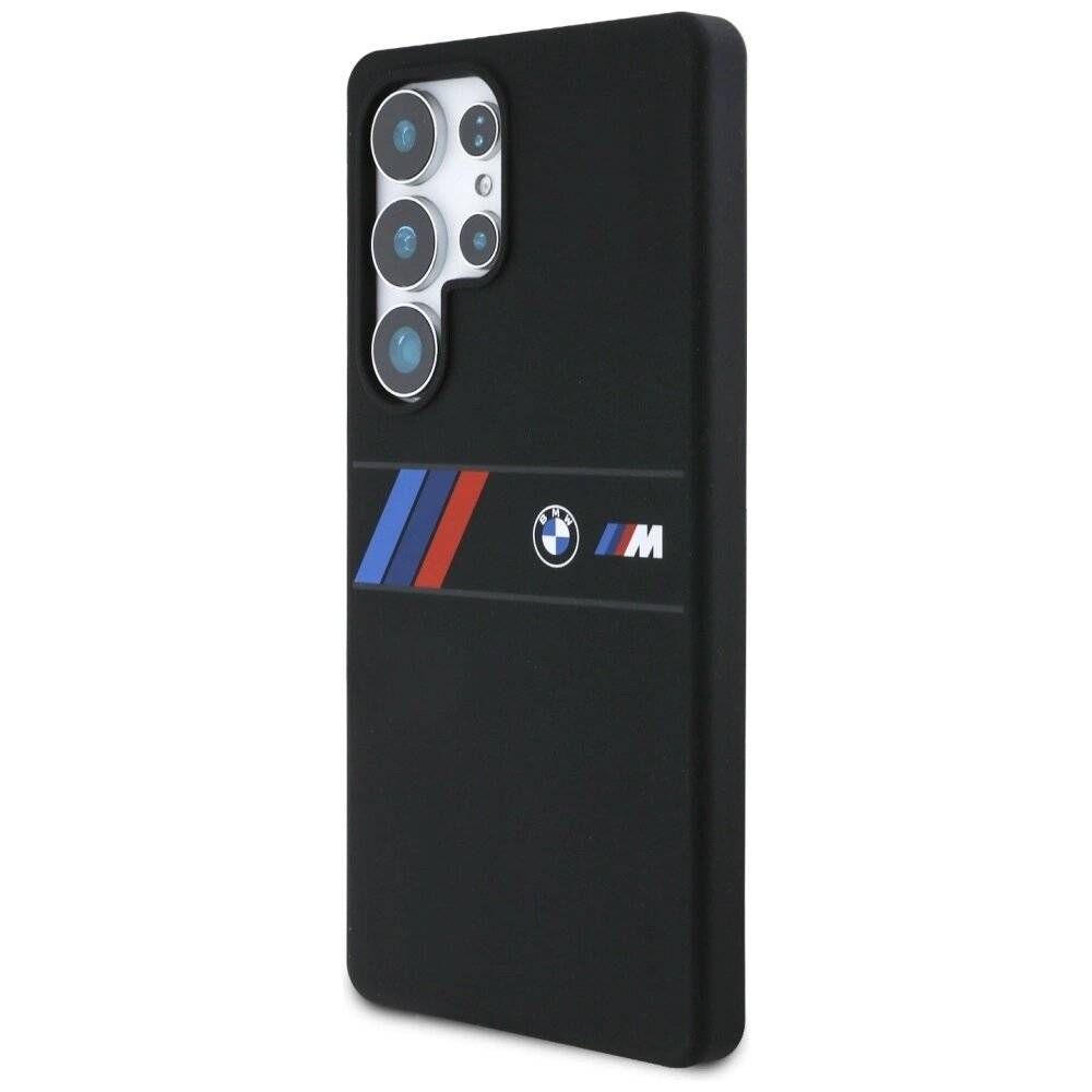 BMW Silikon Mittel Tricolor Stripes MagSafe Hülle Samsung Galaxy S25 Ultra - Schwarz
