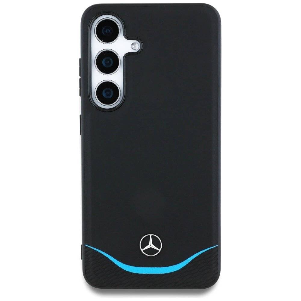 Mercedes Leder Kontrastblau Horizontal Curve MagSafe Hülle Samsung Galaxy S25 - Schwarz