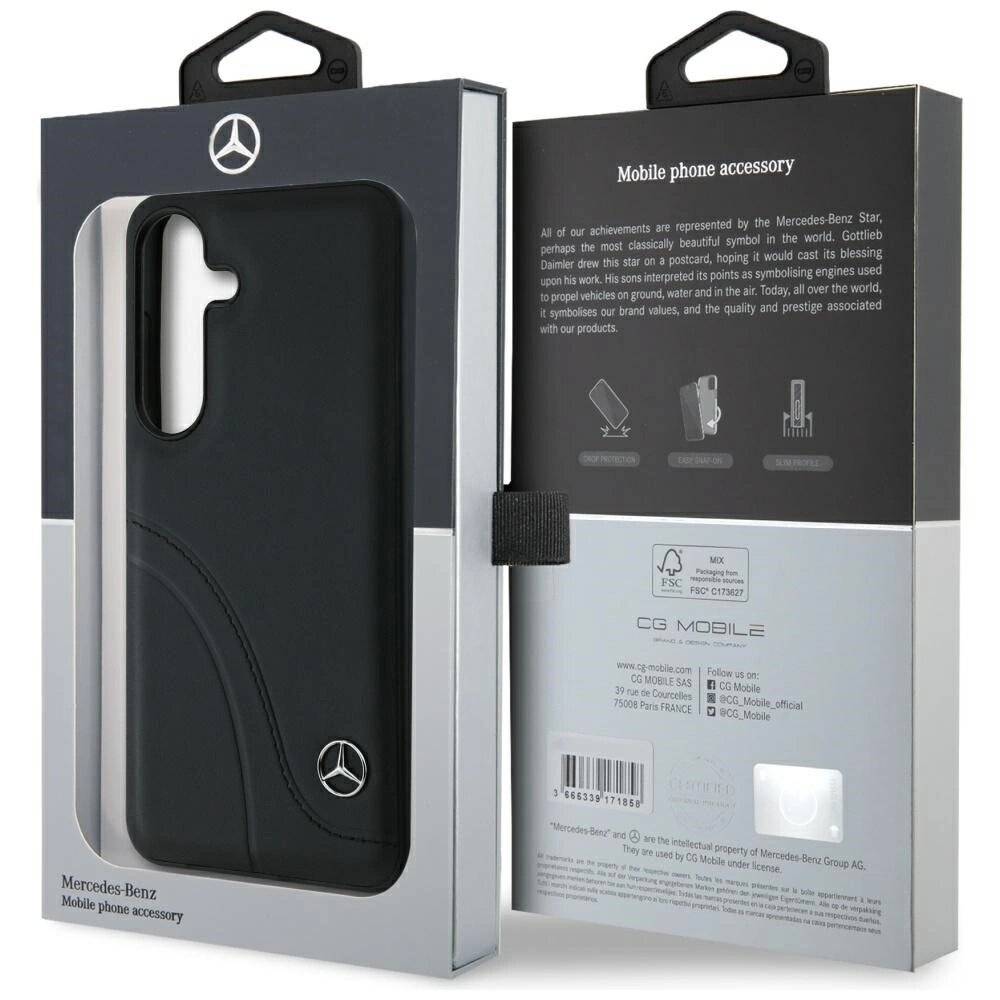 Mercedes Leder Curved Stitches Hülle Samsung Galaxy S25 - Schwarz