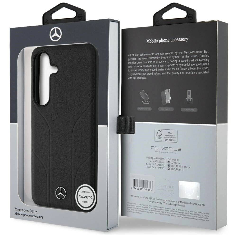 Mercedes Leather Debossed Lines MagSafe Case Samsung Galaxy S25 - Schwarz