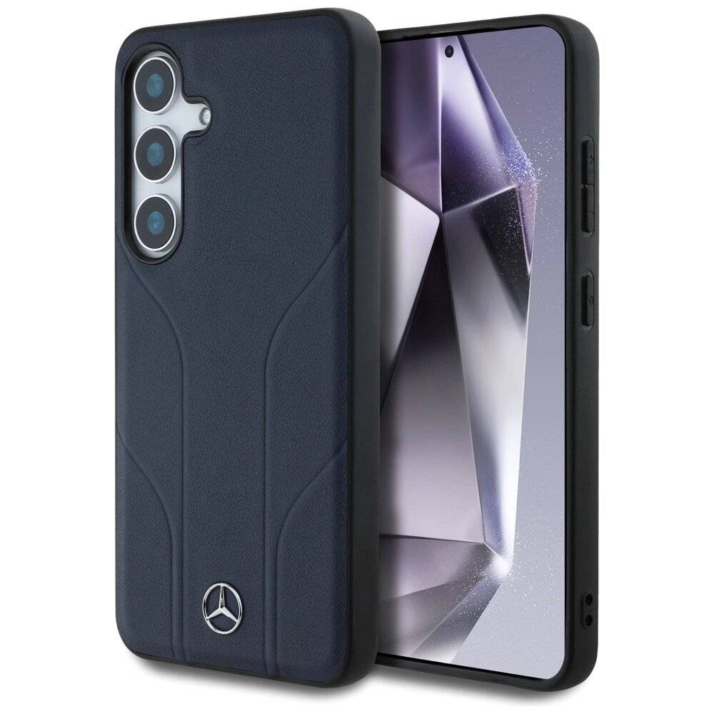 Mercedes Leather Debossed Lines MagSafe Case Samsung Galaxy S25 - Blau