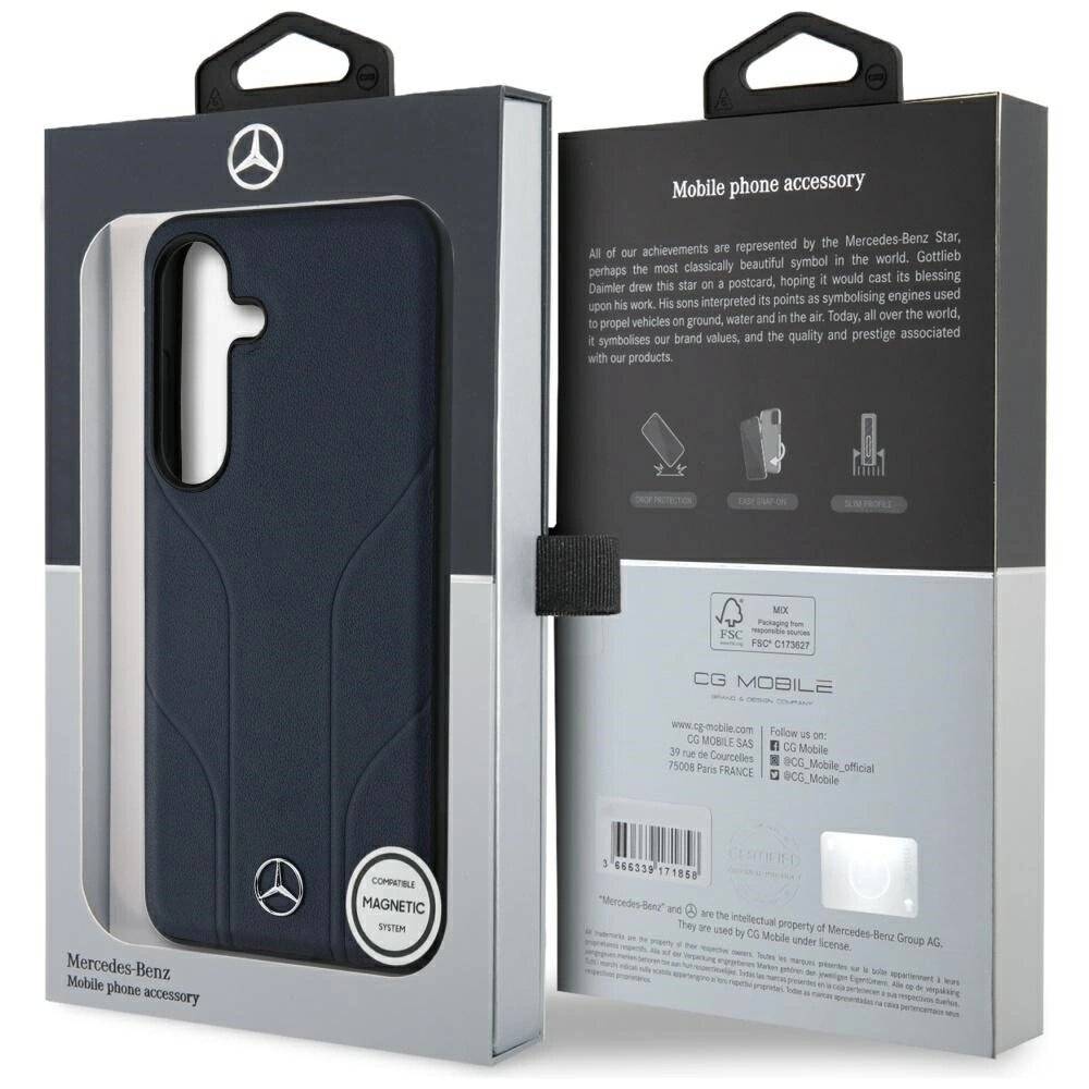 Mercedes Leather Debossed Lines MagSafe Case Samsung Galaxy S25 - Blau