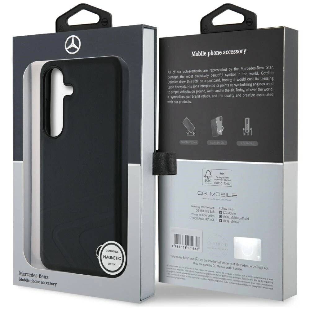 Mercedes Leder Horizontale Prägung Kurven MagSafe Hülle Samsung Galaxy S25 - Schwarz