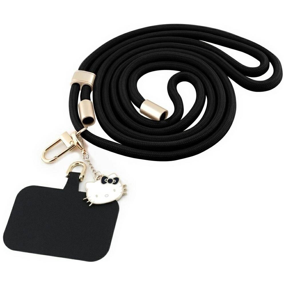 Hello Kitty Patch & Kopf Charm Universal Handy-Umhängeband - Schwarz