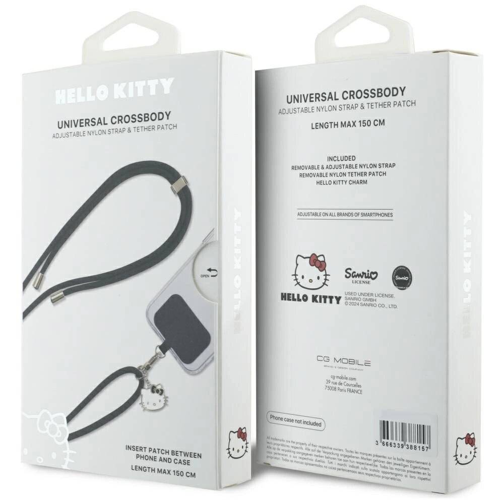 Hello Kitty Patch & Kopf Charm Universal Handy-Umhängeband - Schwarz