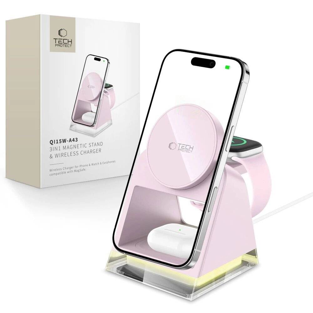 Tech-Protect QI15W-A43 3in1 MagSafe Induktives Ladegerät - Rosa