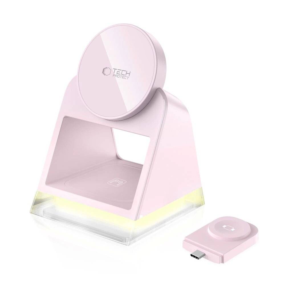 Tech-Protect QI15W-A43 3in1 MagSafe Induktives Ladegerät - Rosa