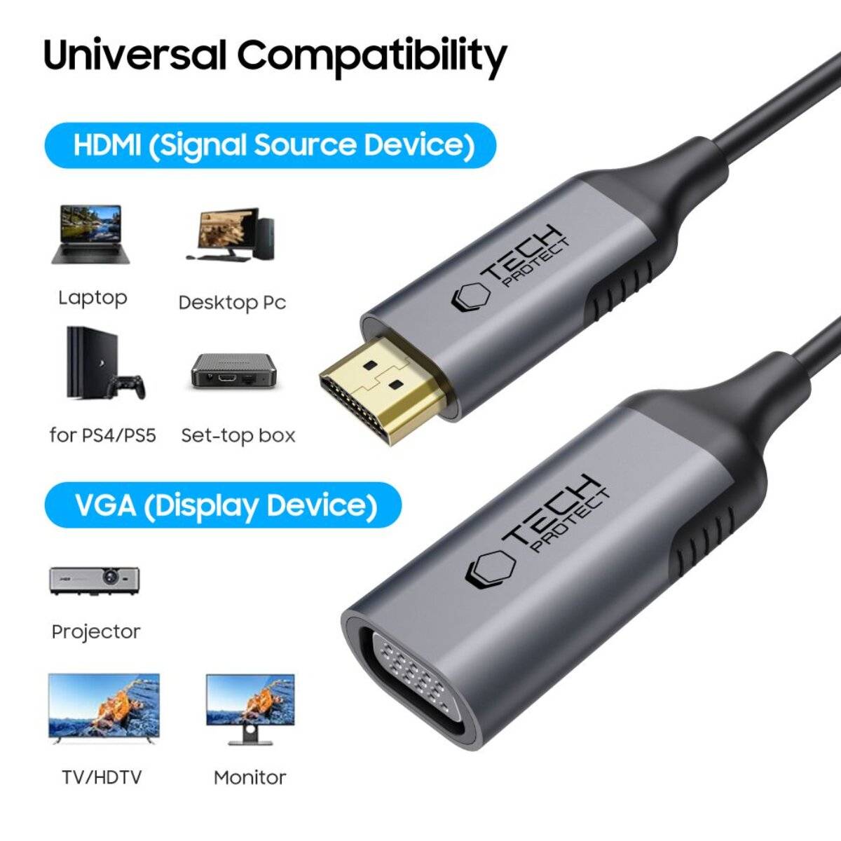 Tech-Protect UltraBoost HDMI/VGA FULL HD 60 Hz Adapter - Schwarz