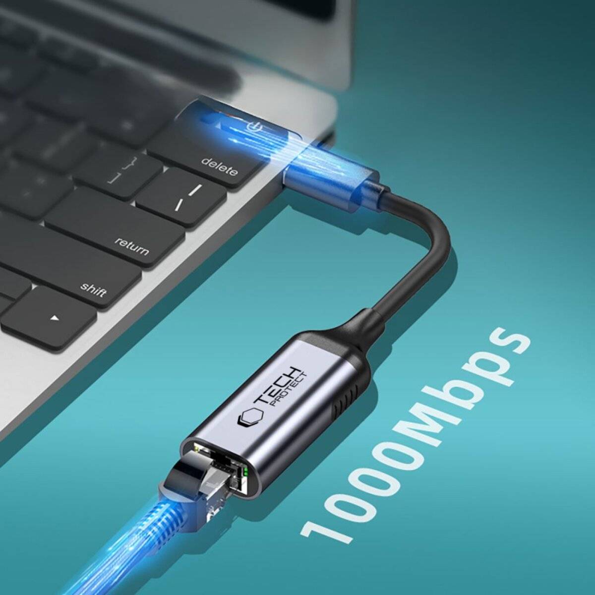 Tech-Protect UltraBoost USB-C Ethernet RJ45 1000Mbps Adapter - Schwarz