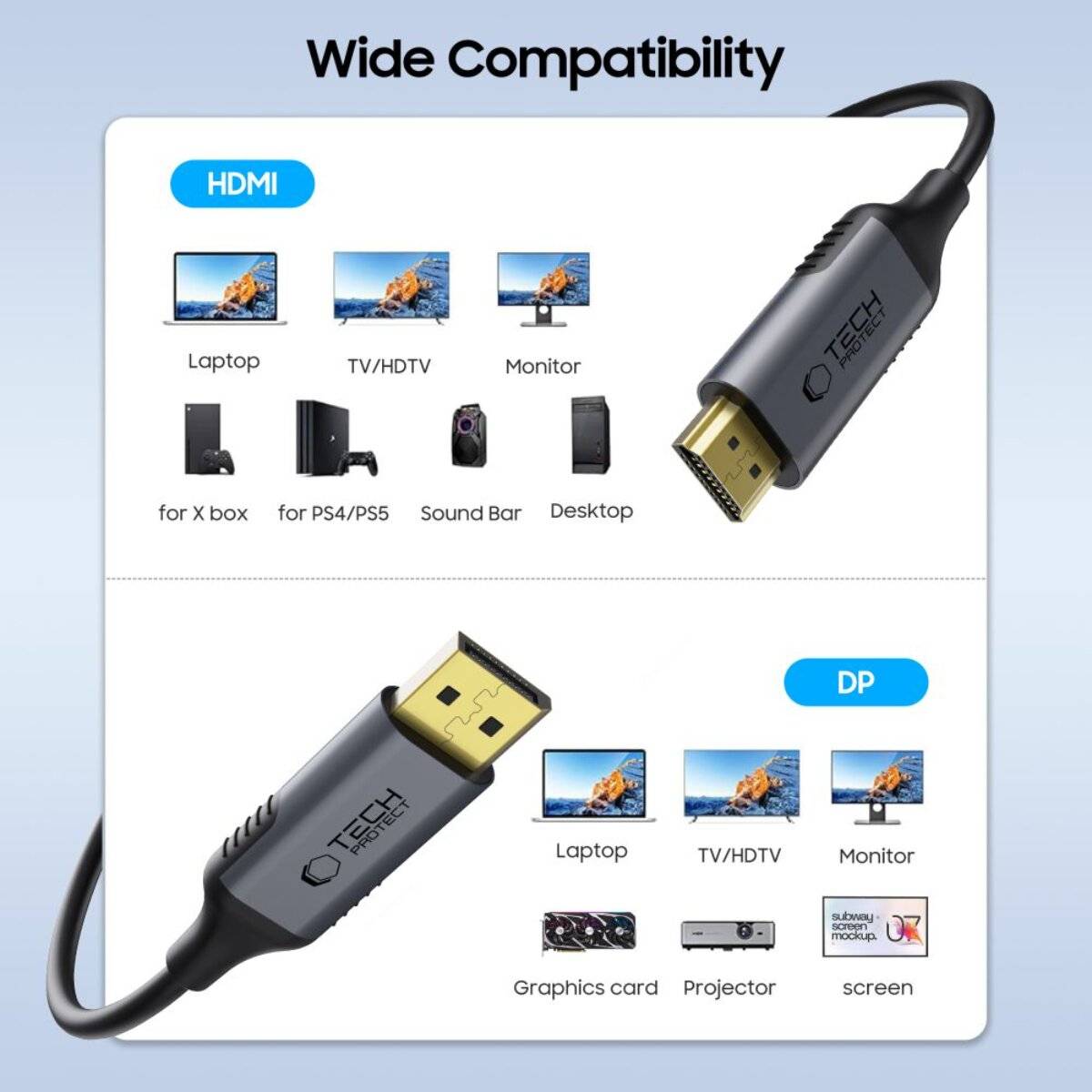 Tech-Protect UltraBoost DisplayPort / HDMI 2.0 4K 60Hz Kabel 2 m – Schwarz