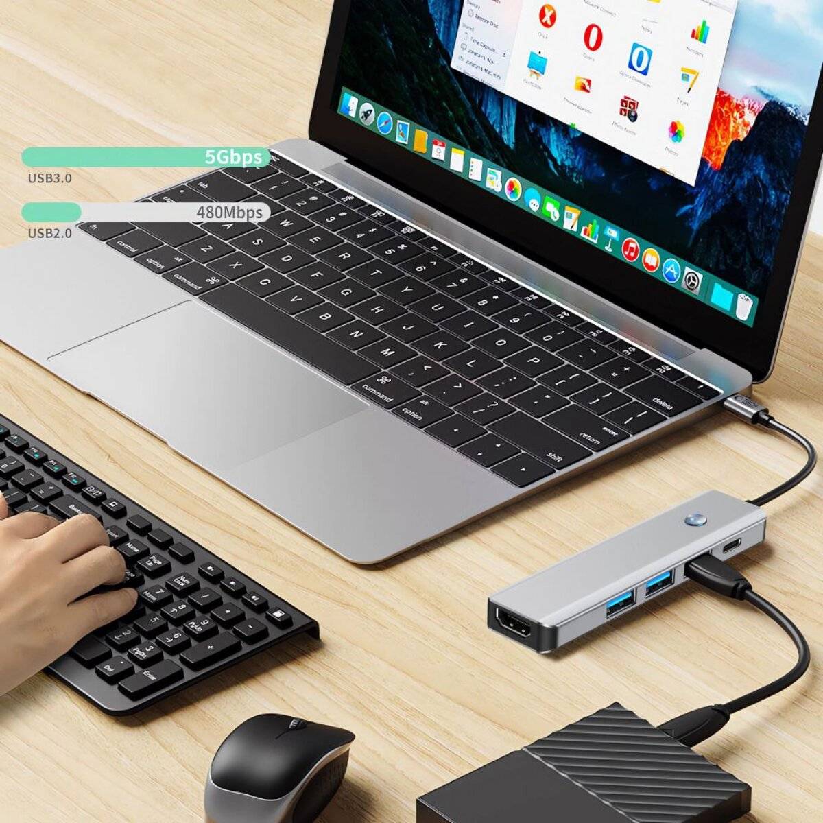 Tech-Protect HB01 HUB Adapter 5in1 USB-C + USB3.0 HDMI 4K 60Hz PD100W - grau
