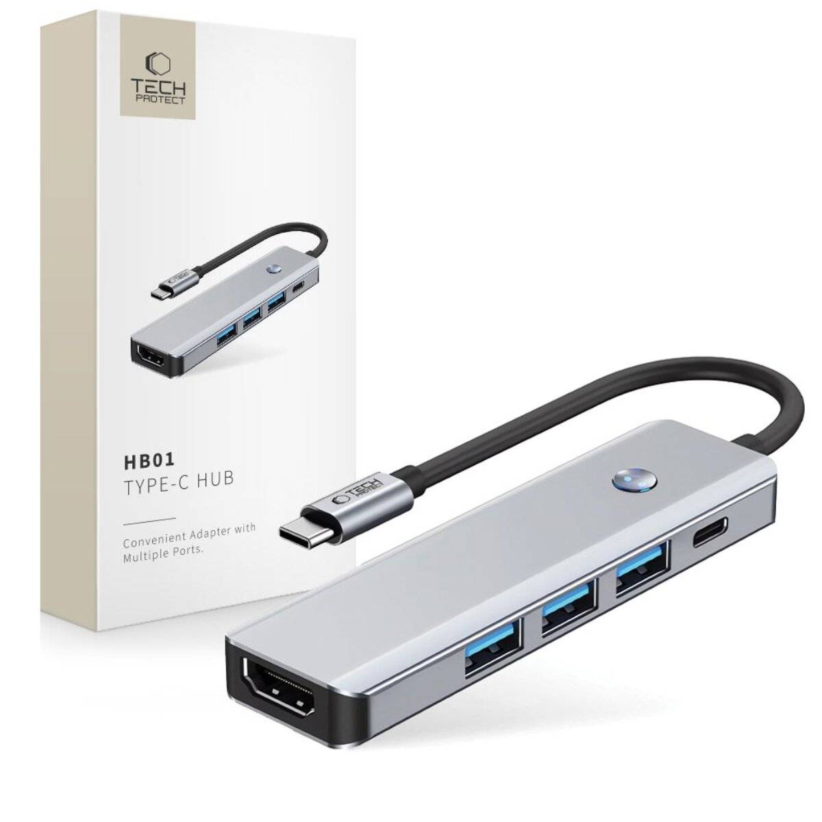 Tech-Protect HB01 HUB Adapter 5in1 USB-C + USB3.0 HDMI 4K 60Hz PD100W - grau