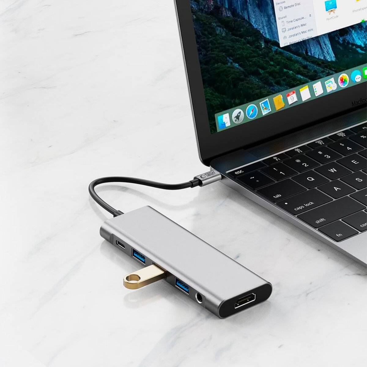 Tech-Protect HB04 HUB Adapter 9in1 USB-C + USB2.0 USB3.0 HDMI 4K 60Hz SD/TF PD100W AV3.5 - grau