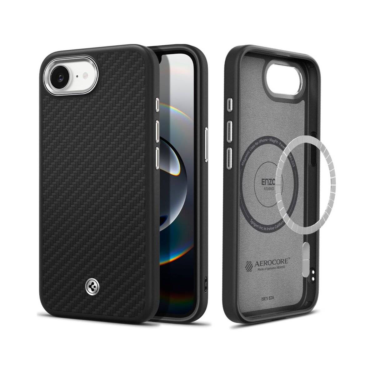 Spigen Enzo Aramid mit Magnetfunktion Hülle Kompatibel mit iPhone 16e Schwarz