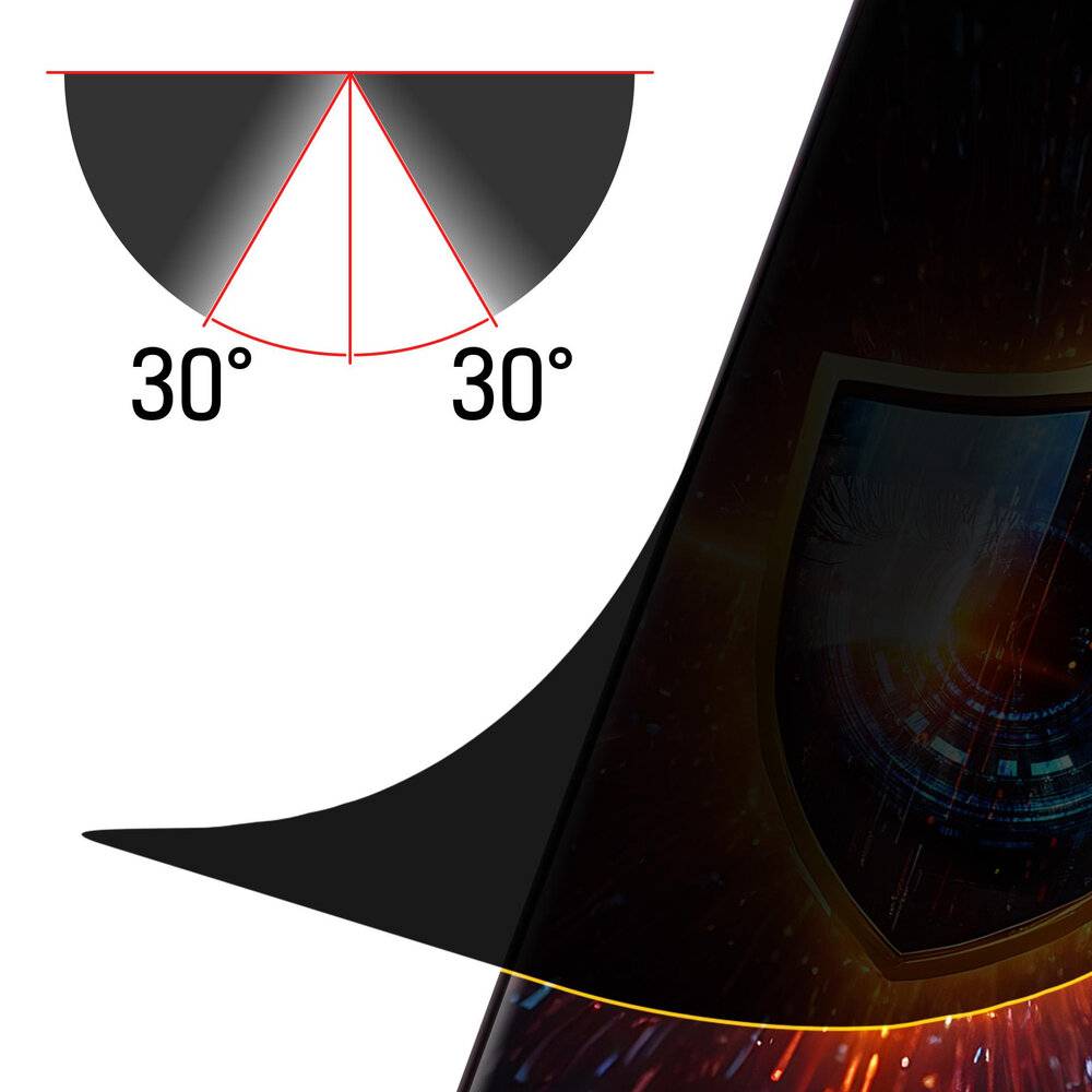 Ein Diagramm zeigt zwei 30-Grad-Winkel, die einen Kreissektor trennen, mit einem digitalen Schildsymbol auf einem dunklen, abstrakten Hintergrund.