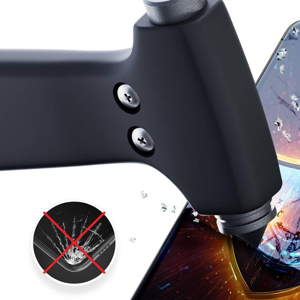 Eine Nahaufnahme eines Smartphone-Bildschirms, der mit einem Werkzeug repariert wird, mit Hervorhebung von Kratz- und Bruchbeständigkeitsmerkmalen.