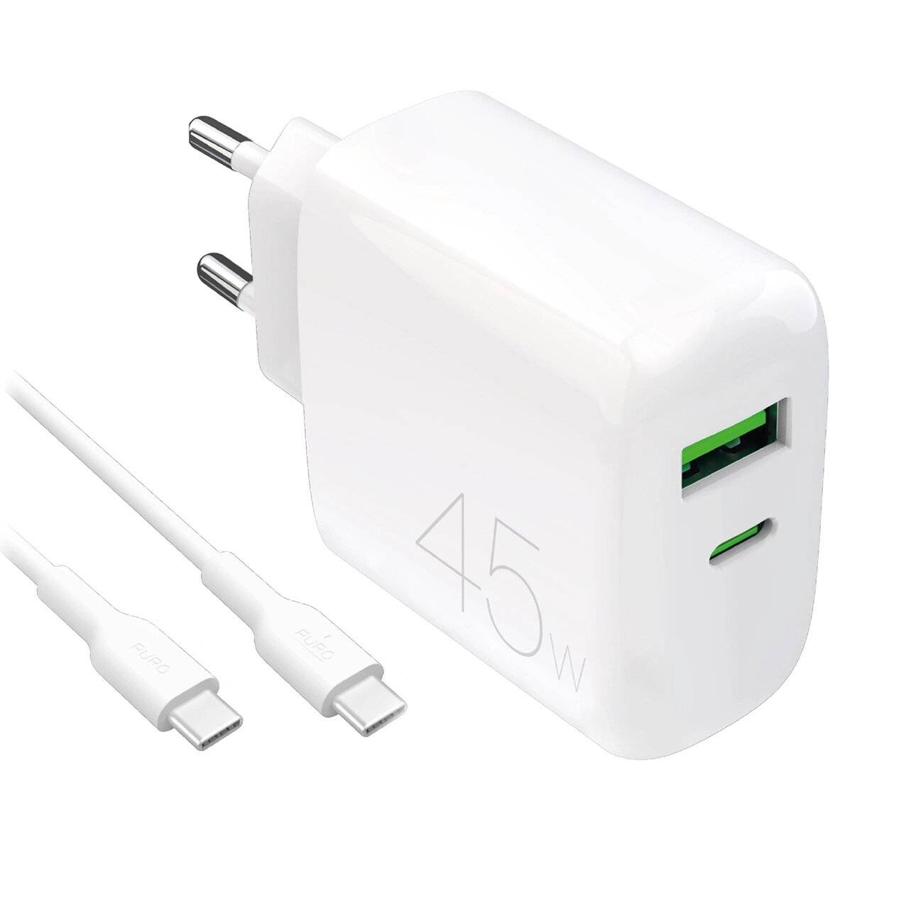 Puro Daily Prolite 45W USB-C USB-A Power Delivery Ladegerät Kabel - Weiß