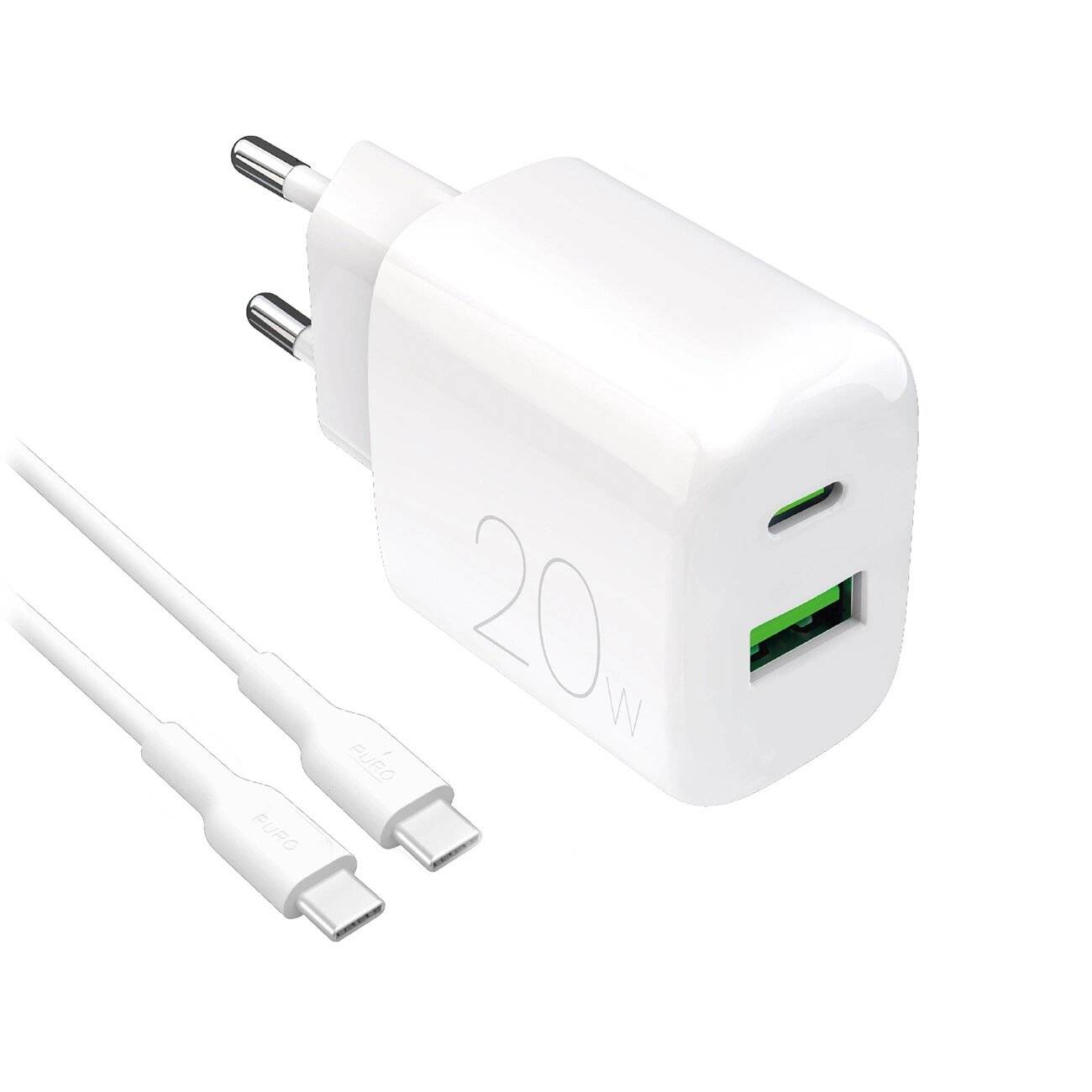Puro PROLITE 20W USB-A / USB-C Wandladegerät + - Kabel 1,2m weiß
