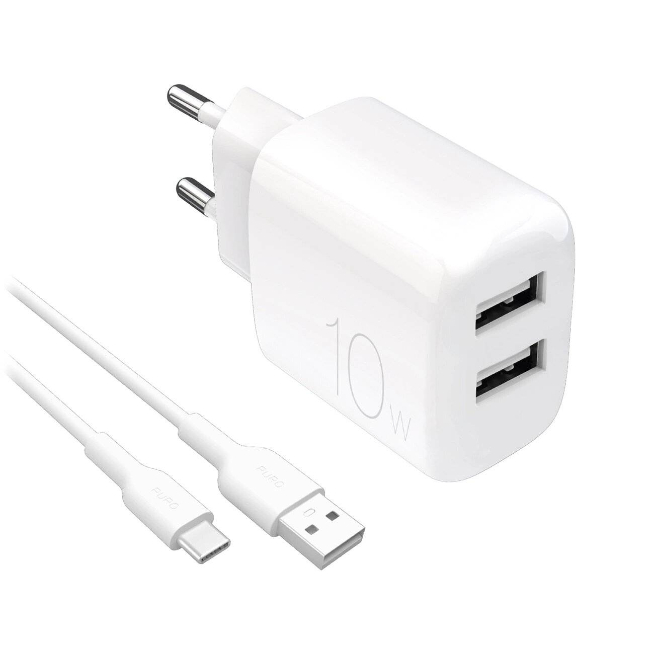 Puro PROLITE 10W 2x USB-A Wandladegerät + - USB-C Kabel 1,2m weiß