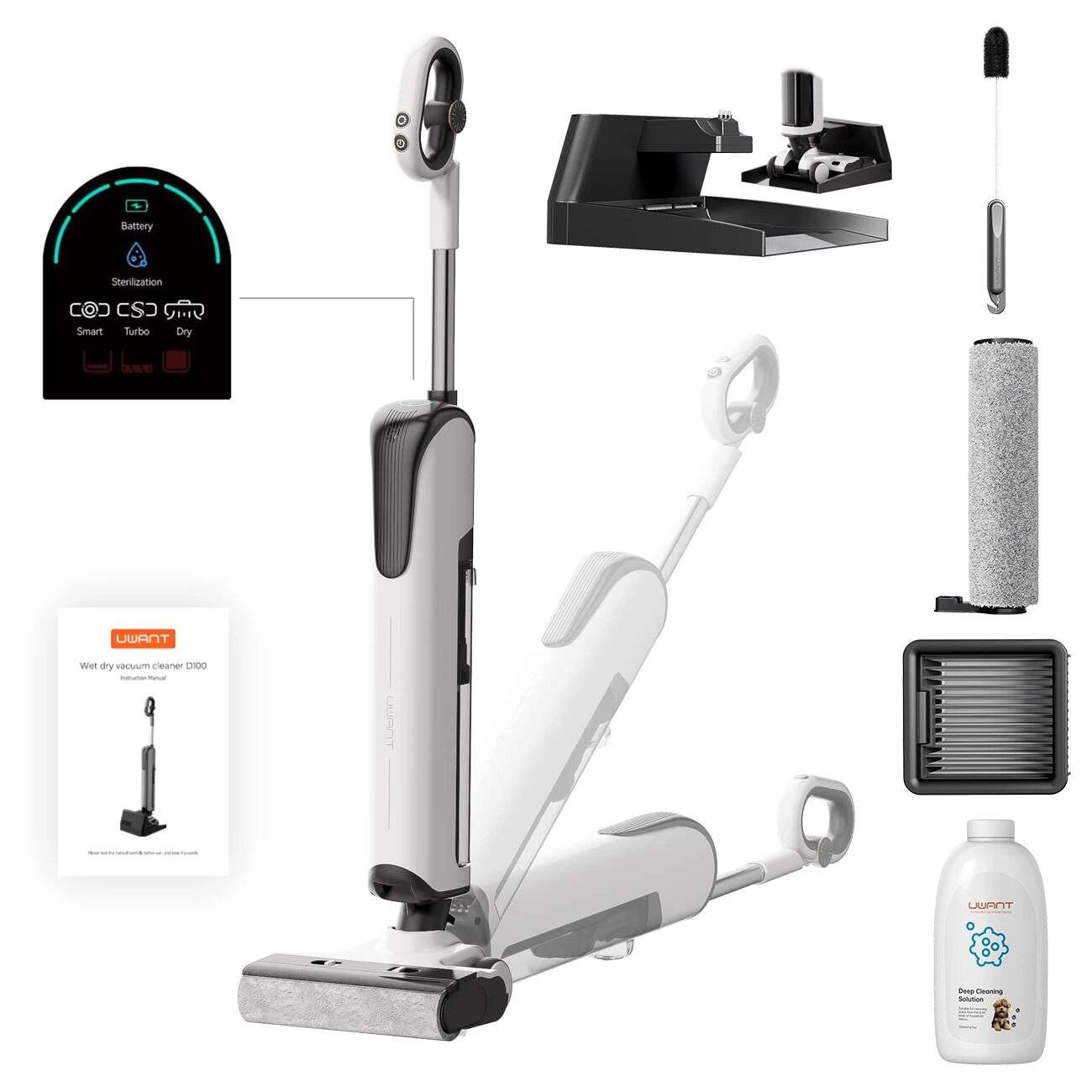 UWANT D100 17000Pa Standstaubsauger Wischfunktion Ladestation - Weiß