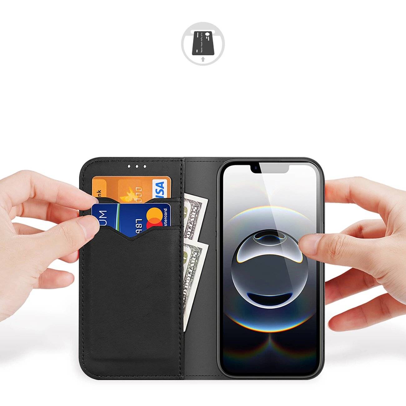 Dux Ducis Hivo iPhone 16e Hülle Klappdeckel RFID-Schutz - Schwarz