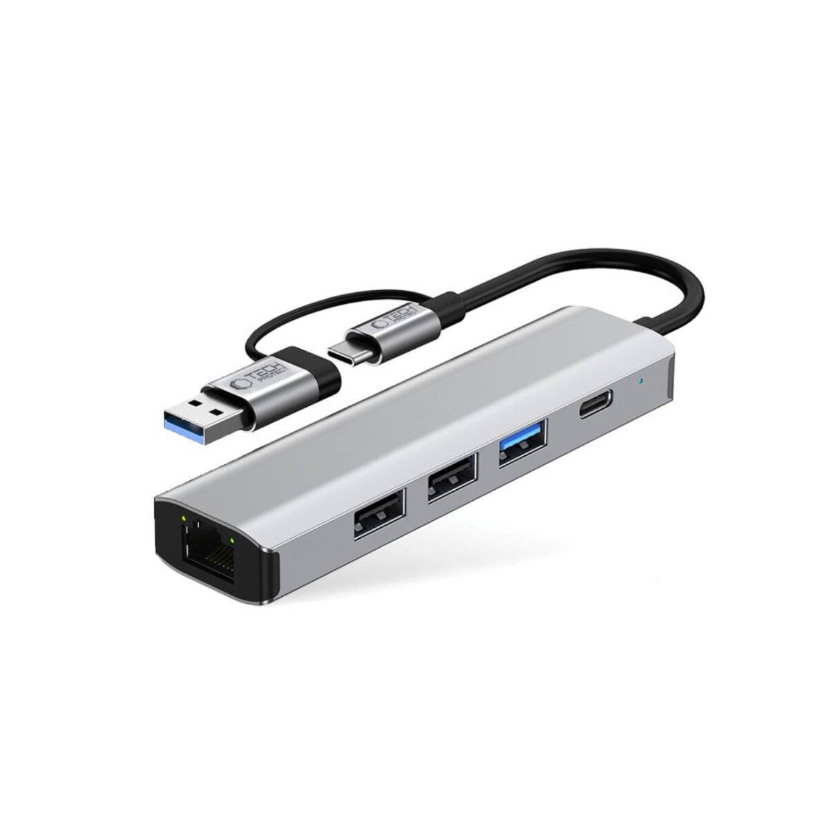 Tech-Protect HB03 HUB Adapter 5in1 USB-C + USB2.0 USB3.0 RJ45 - grau
