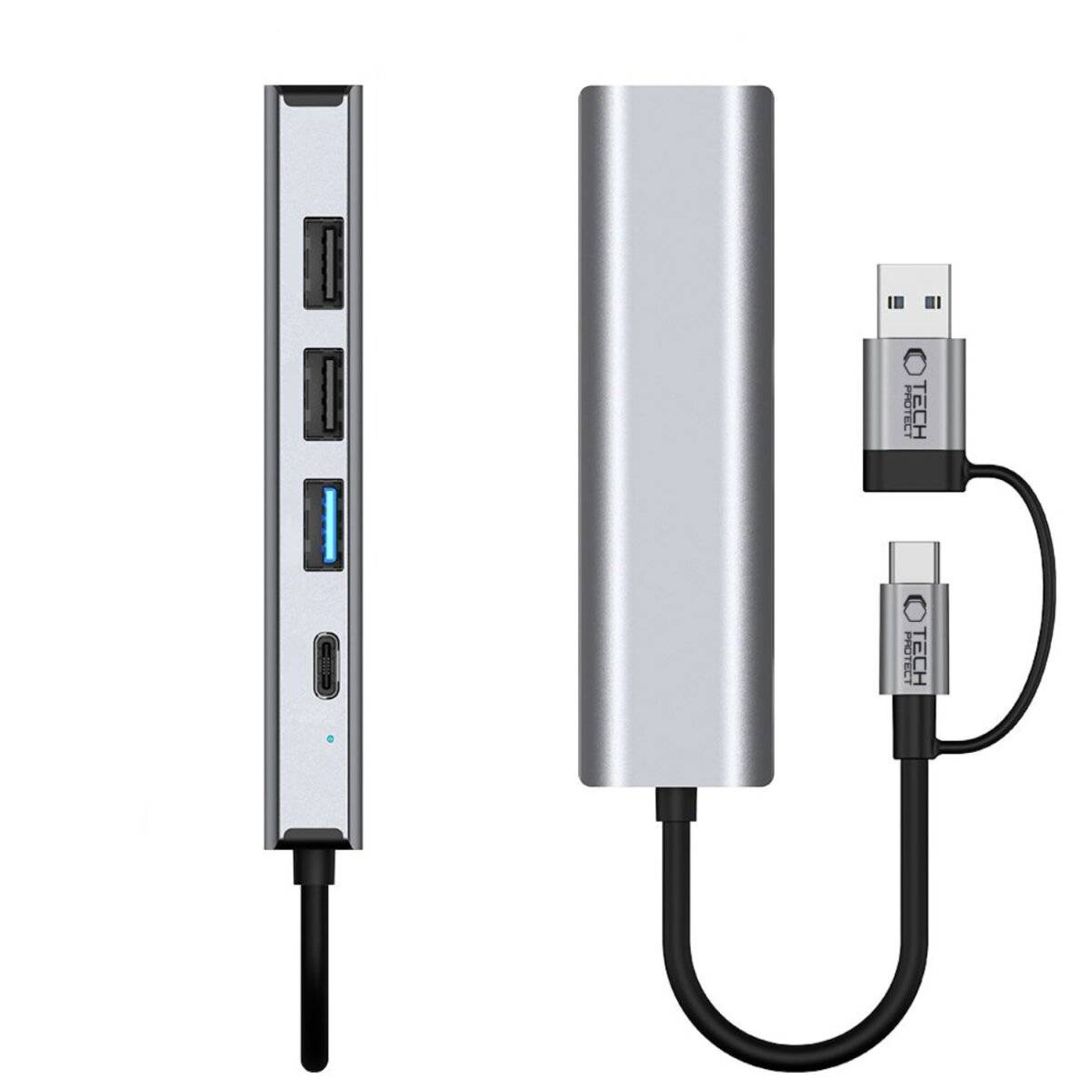 Tech-Protect HB03 HUB Adapter 5in1 USB-C + USB2.0 USB3.0 RJ45 - grau