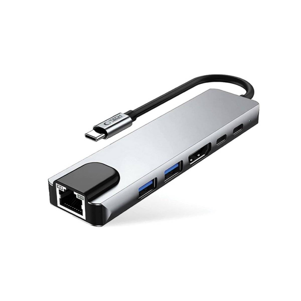 Tech-Protect HB02 HUB Adapter 6in1 USB-C + USB2.0 USB3.0 HDMI 4K 30Hz RJ45 PD100W - grau