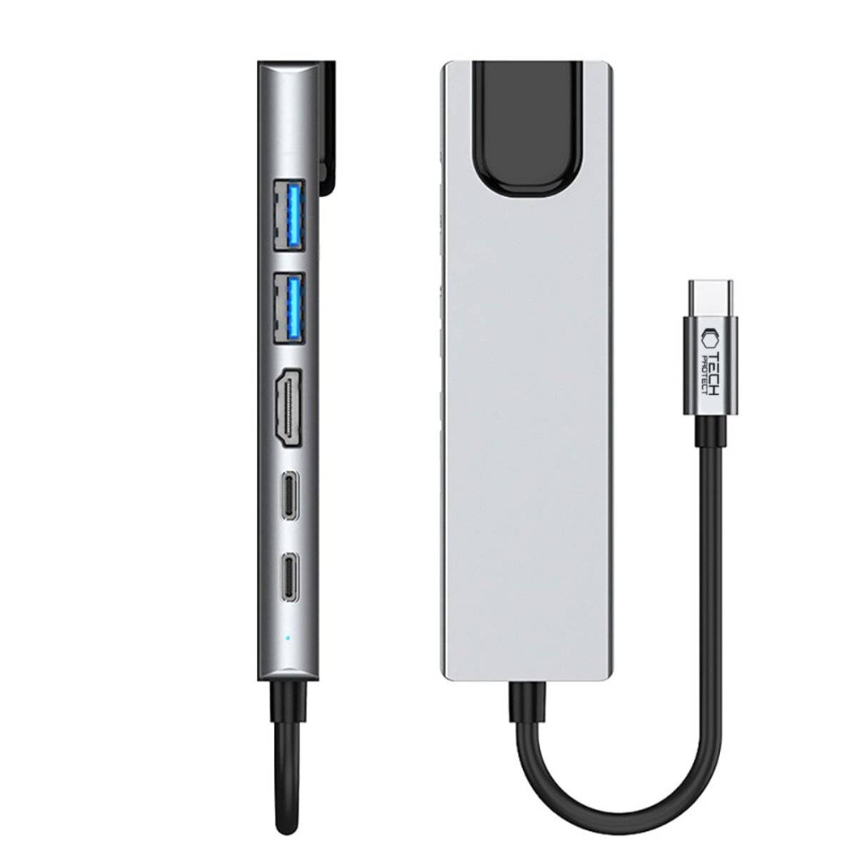 Tech-Protect HB02 HUB Adapter 6in1 USB-C + USB2.0 USB3.0 HDMI 4K 30Hz RJ45 PD100W - grau