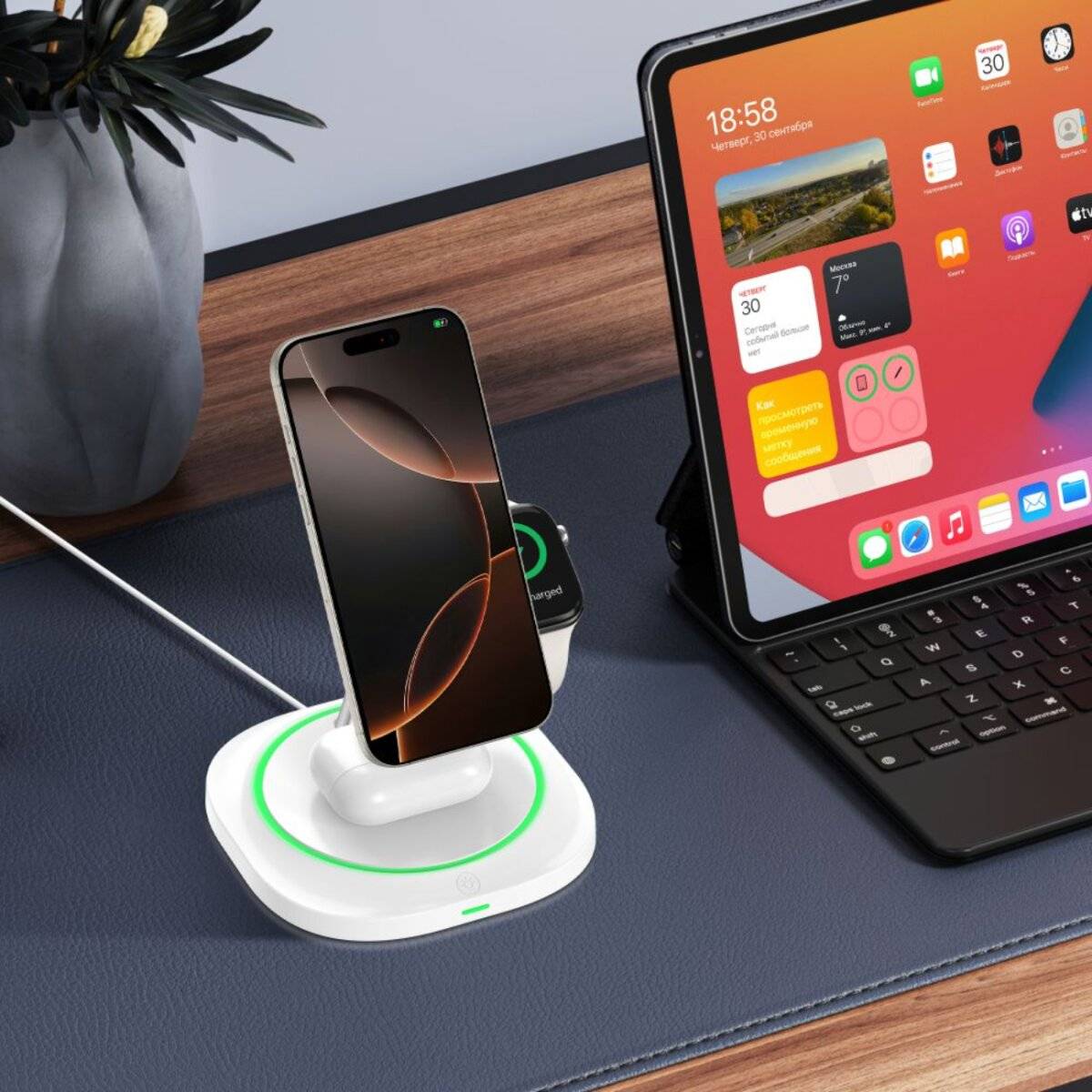 Tech-Protect QI15W-A46 3in1 Magnetisches MagSafe Induktives Ladegerät Weiß