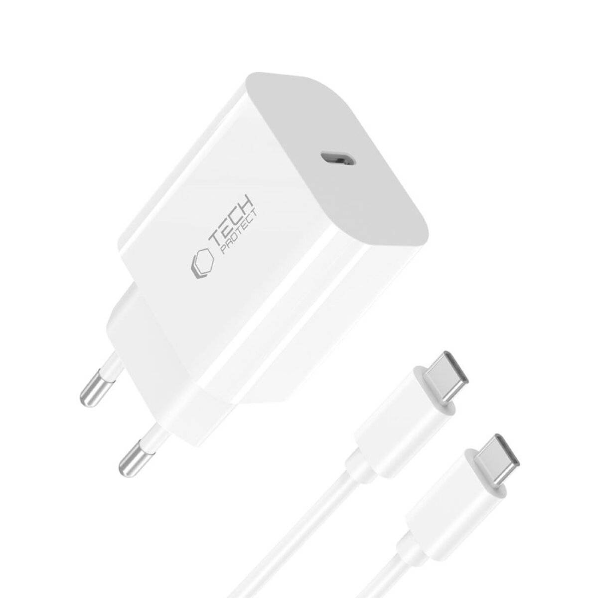 Tech-Protect NC20W PD20W USB-C Wandladegerät mit USB-C Kabel – Weiß