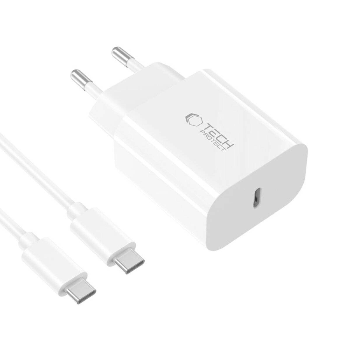 Tech-Protect NC20W PD20W USB-C Wandladegerät mit USB-C Kabel – Weiß