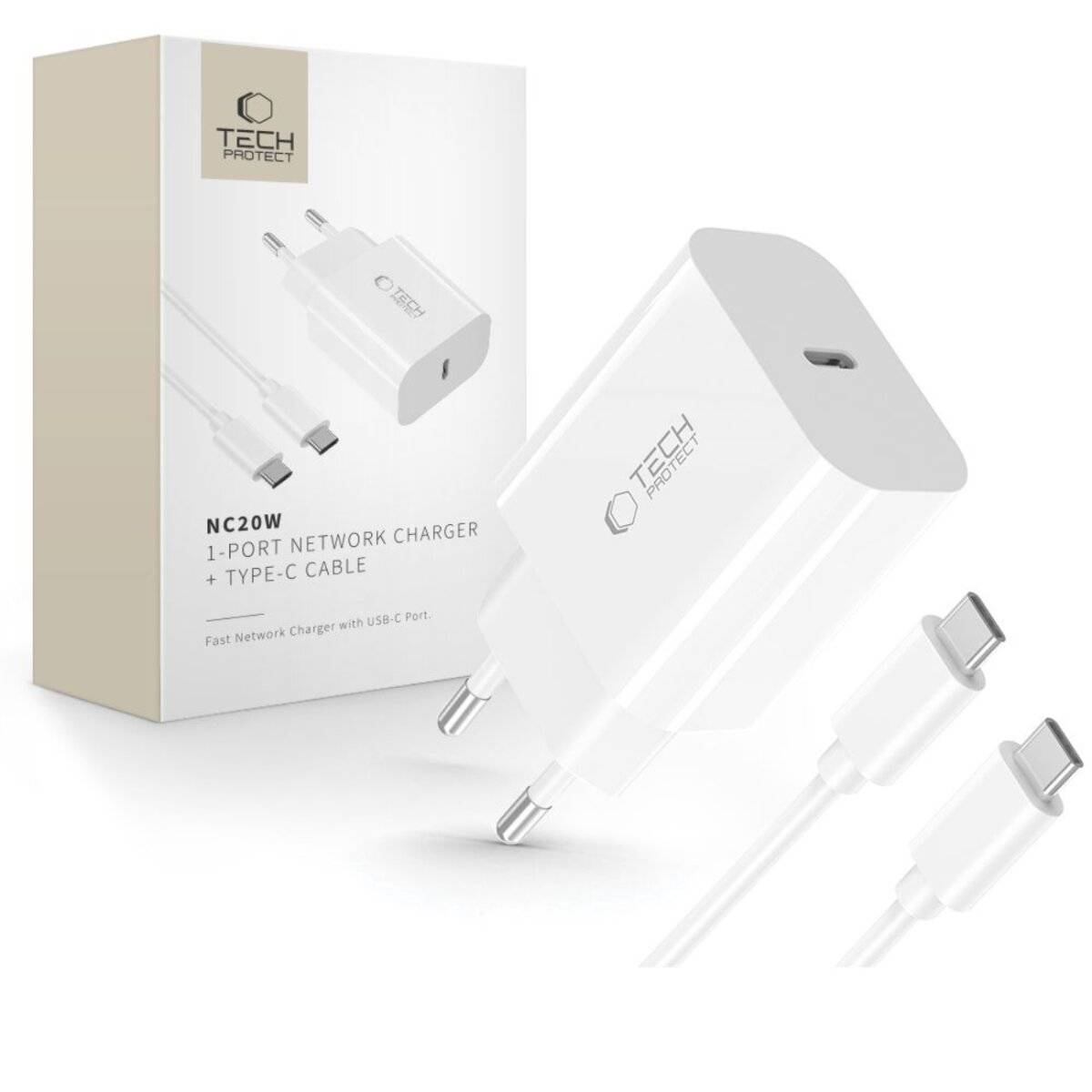 Tech-Protect NC20W PD20W USB-C Wandladegerät Kabel - weiß
