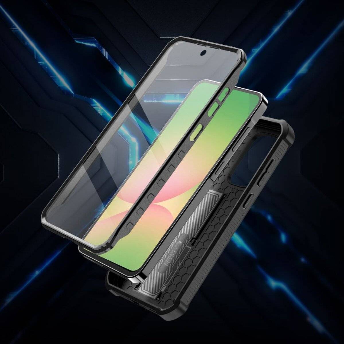 Tech-Protect Kevlar Cam+ Handyhülle mit Ständer und Displayschutz Kompatibel mit Samsung Galaxy A56 5G - Schwarz