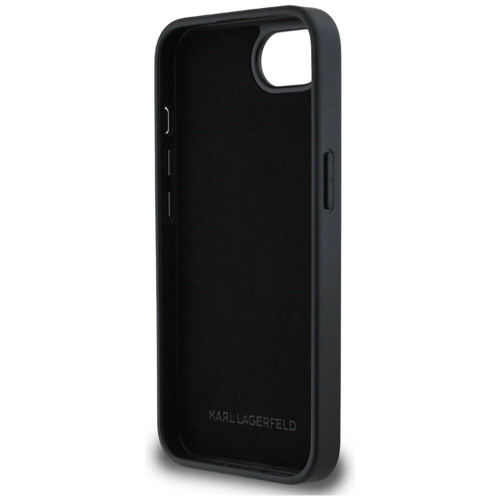 Karl Lagerfeld iPhone 16e Hülle Monogramm-Karl-Kopf-Anstecker - Schwarz