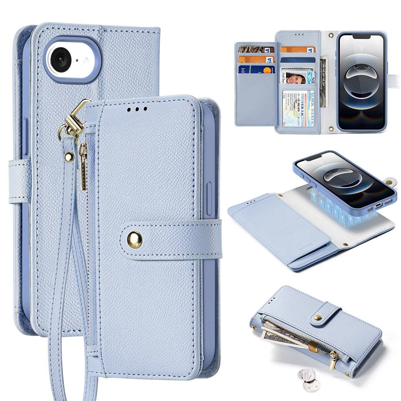 Dux Ducis Lawa iPhone 16e Lederhülle abnehmbarer magnetischer Brieftasche - Blau
