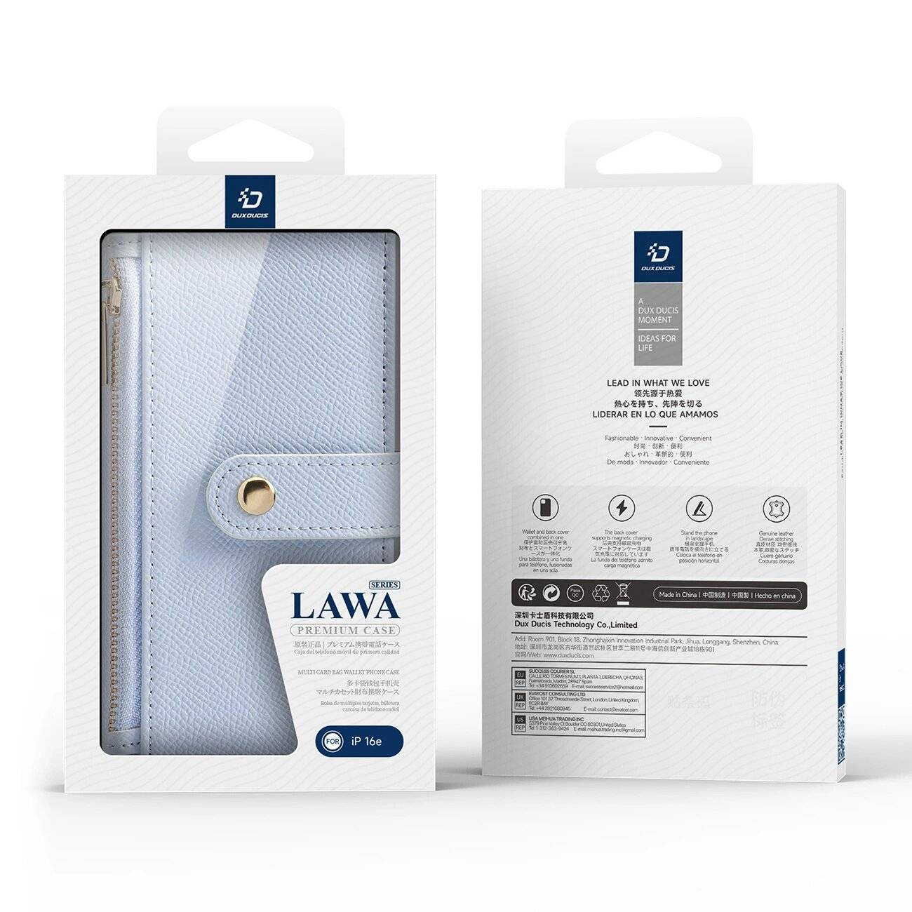 Dux Ducis Lawa iPhone 16e Lederhülle abnehmbarer magnetischer Brieftasche - Blau