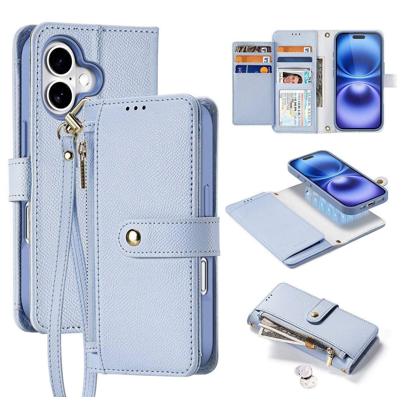 Dux Ducis Lawa iPhone 16 Lederhülle abnehmbarer magnetischer Brieftasche - Blau