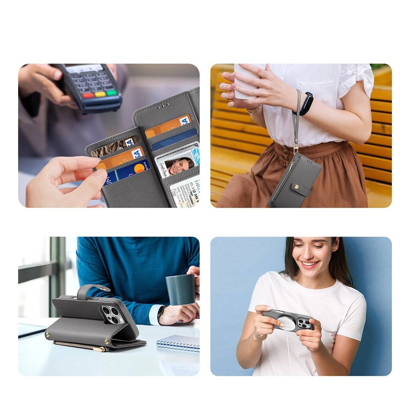 Dux Ducis Lawa Lederhülle iPhone 16 Pro Max abnehmbarer magnetischer Brieftasche - Grau