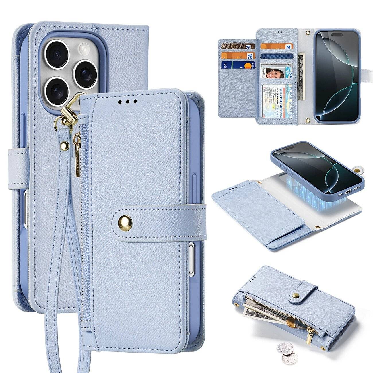 Dux Ducis Lawa iPhone 16 Pro Lederhülle abnehmbarer magnetischer Brieftasche - Blau