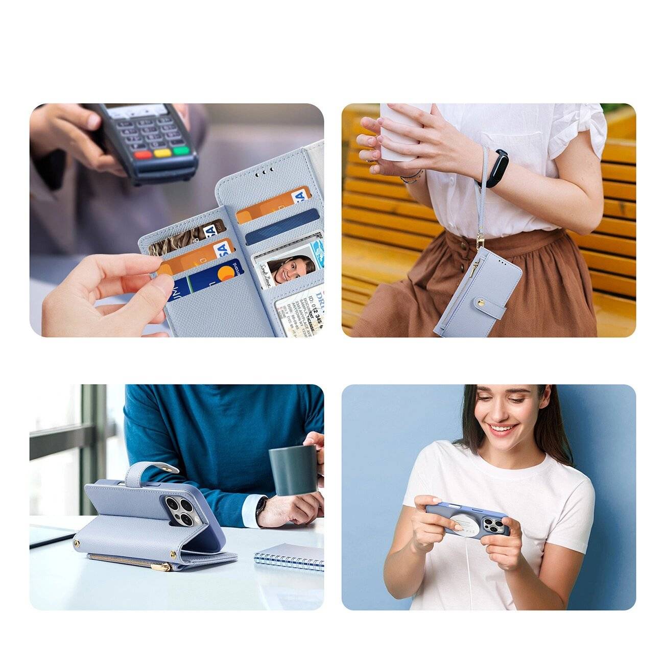 Dux Ducis Lawa iPhone 16 Pro Lederhülle abnehmbarer magnetischer Brieftasche - Blau