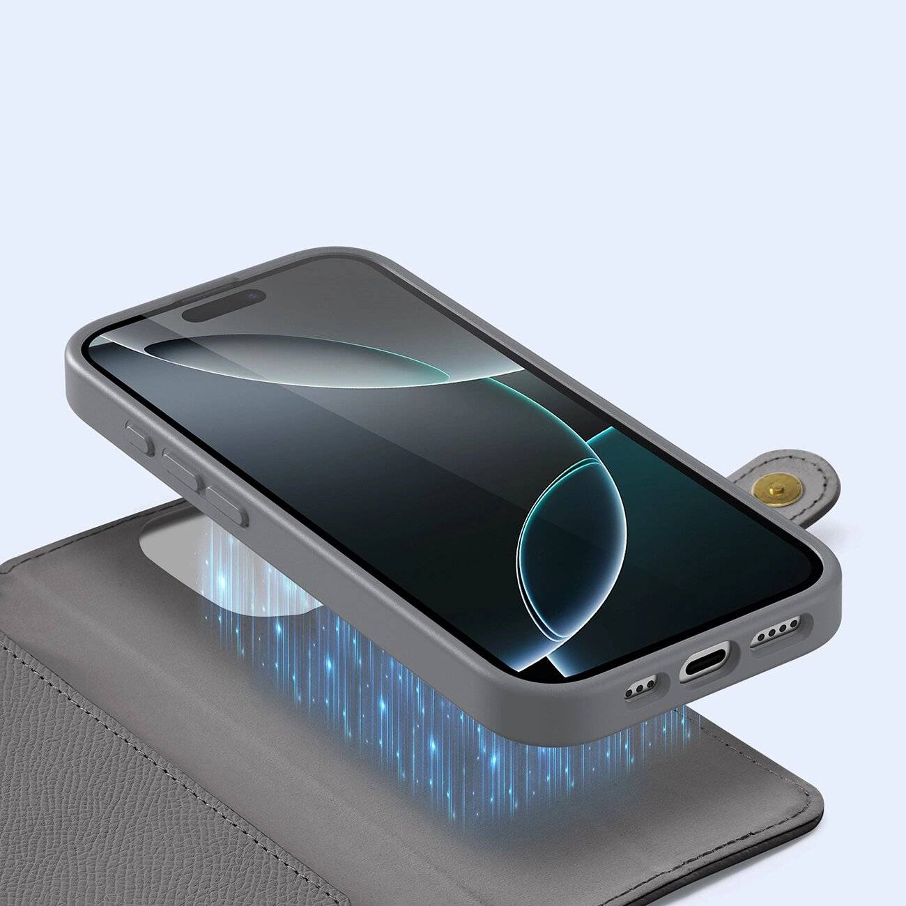 Dux Ducis Lawa Lederhülle iPhone 16 Pro Max abnehmbarer magnetischer Brieftasche - Grau